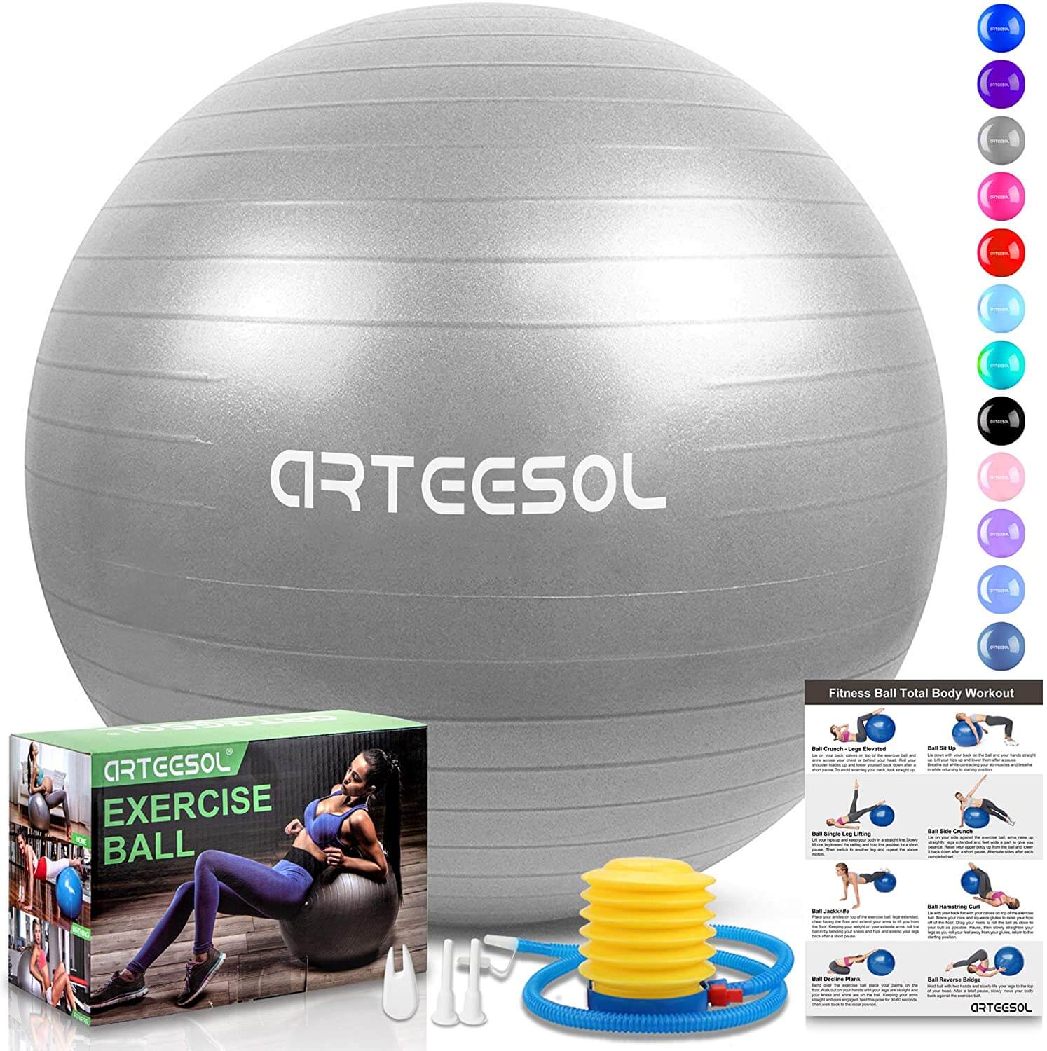 65cm 75cm Fitness Yoga Ball Estabilizador de balón de Equilibrio Resistente con Bomba rápida para Core Force 45cm 55cm arteesol Balón de Ejercicio Anti-explosión