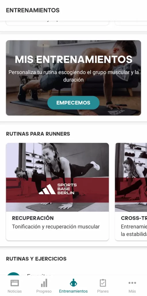 mejor app fitness para practicar deporte adidas training